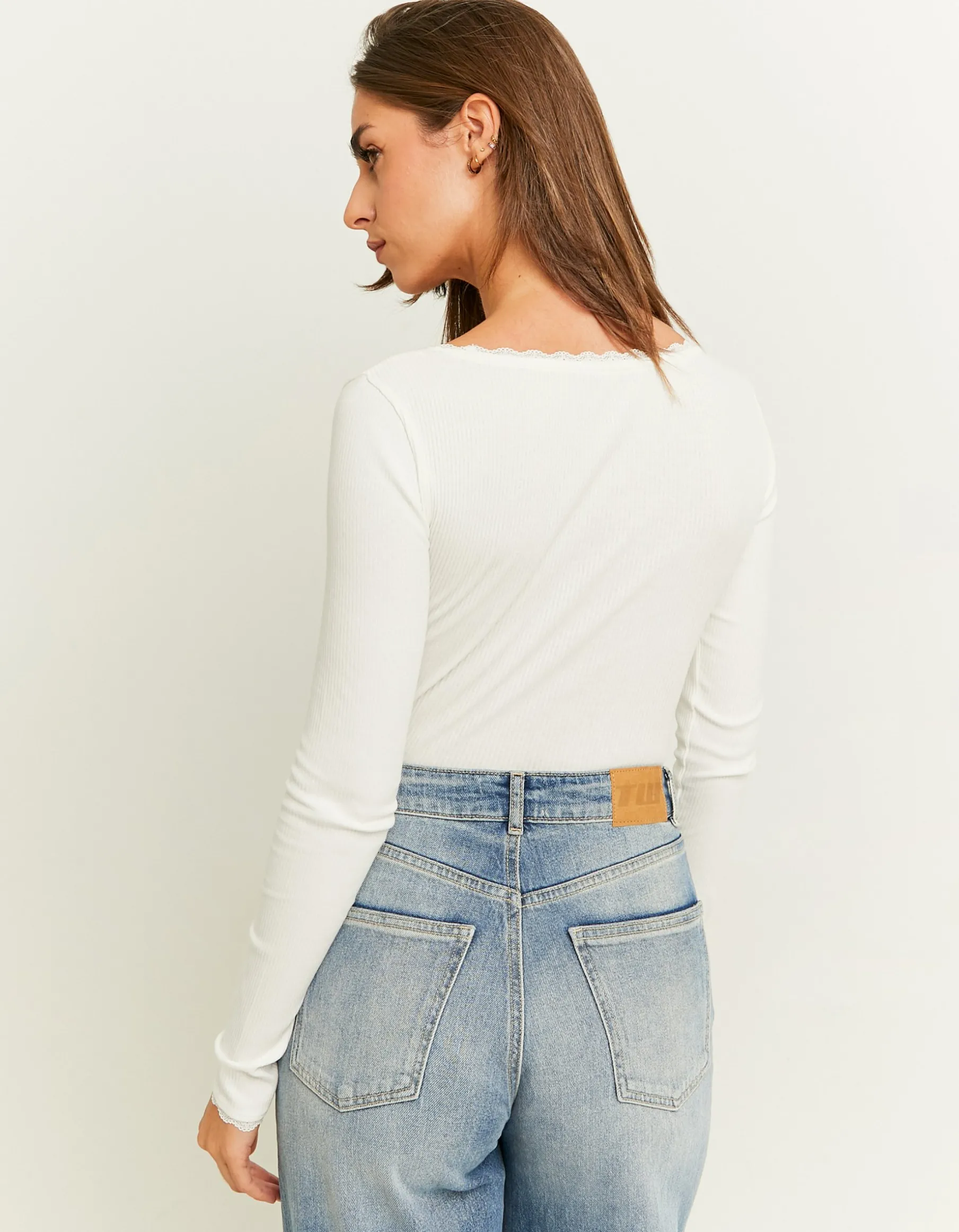 Tally Weijl Magliette Basiche | Body^Body Basico Bianco con Dettaglio in Pizzo