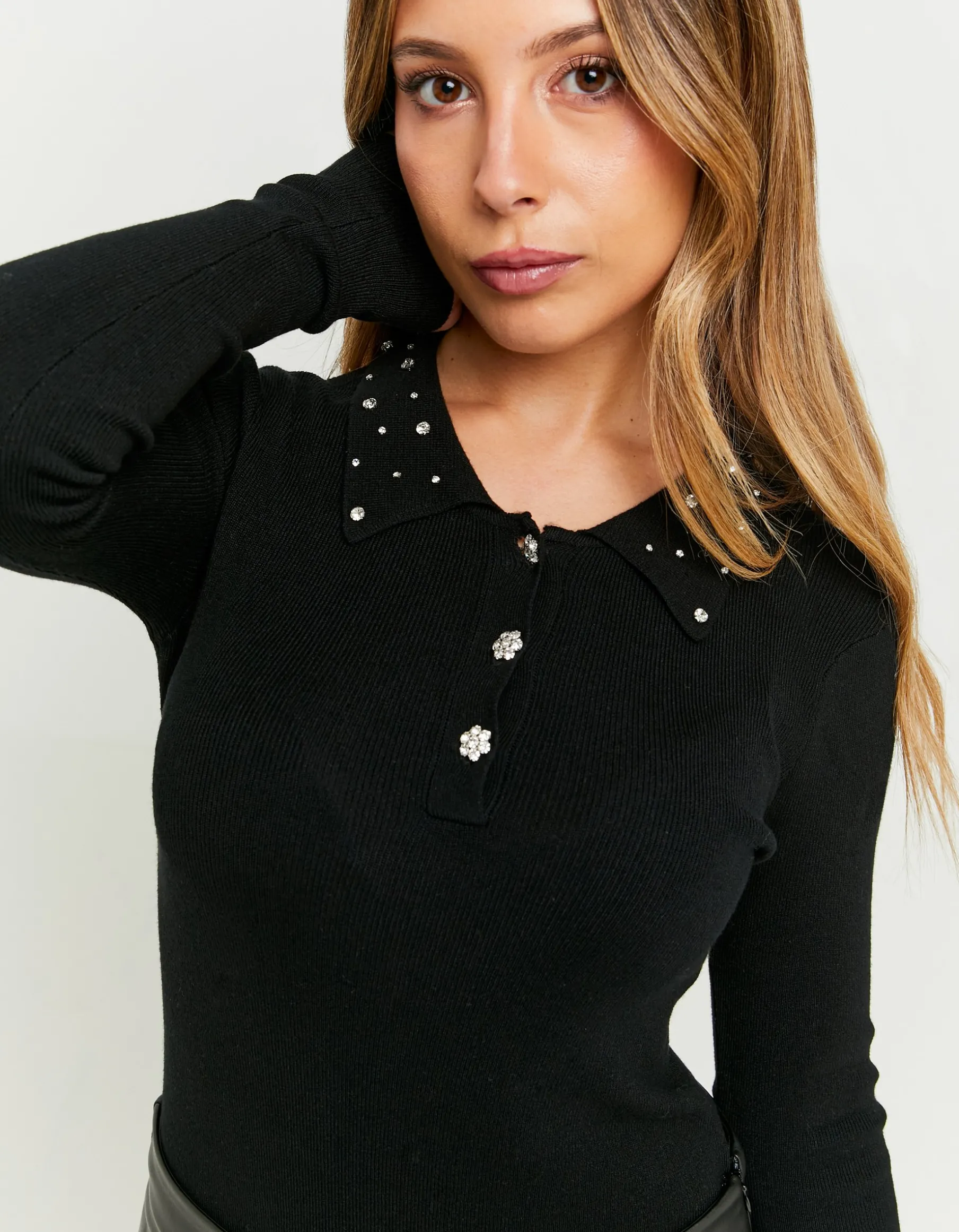 Tally Weijl Maglieria | Body^Body in Maglia con Bottoni Gioiello e Strass