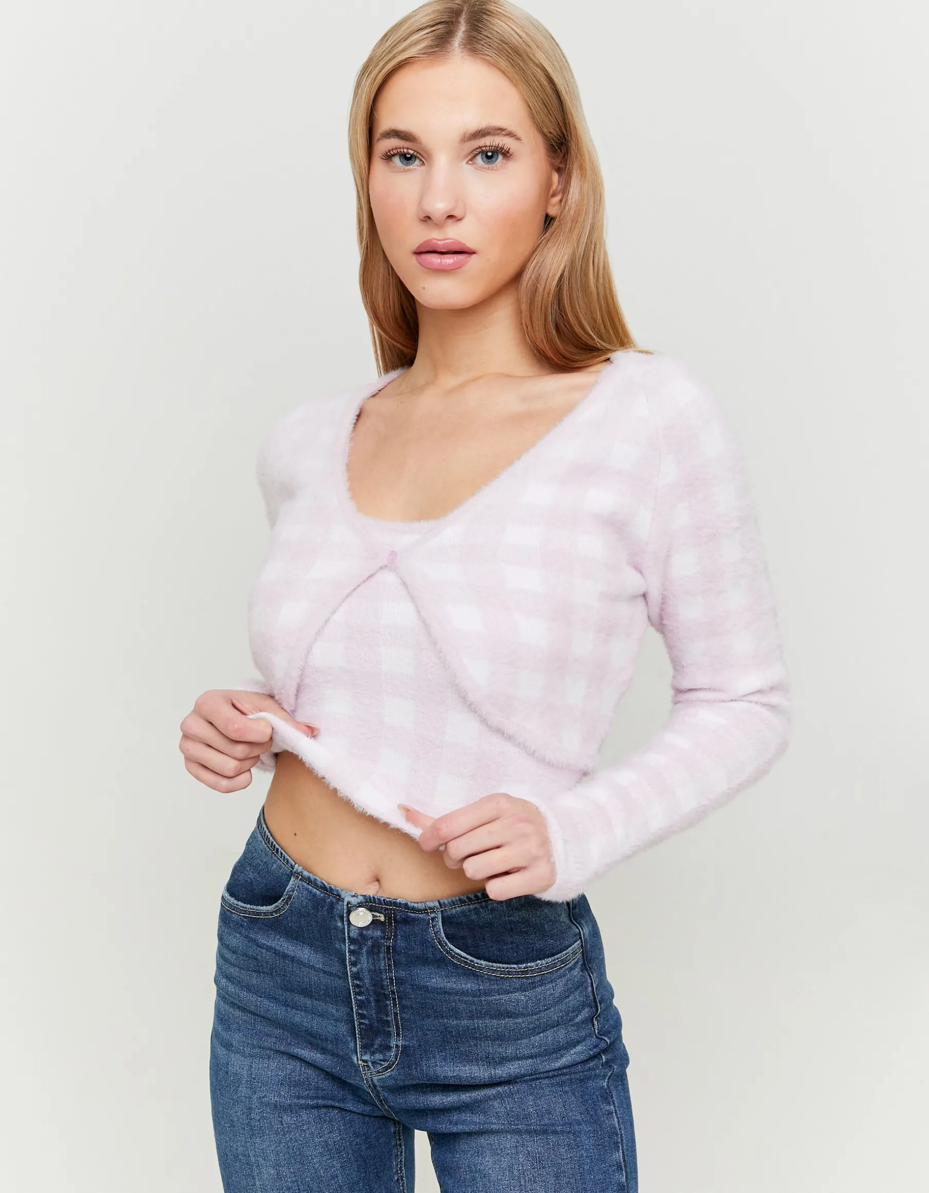 Tally Weijl Maglieria^Cardigan a Quadri Rosa in Maglia Morbida