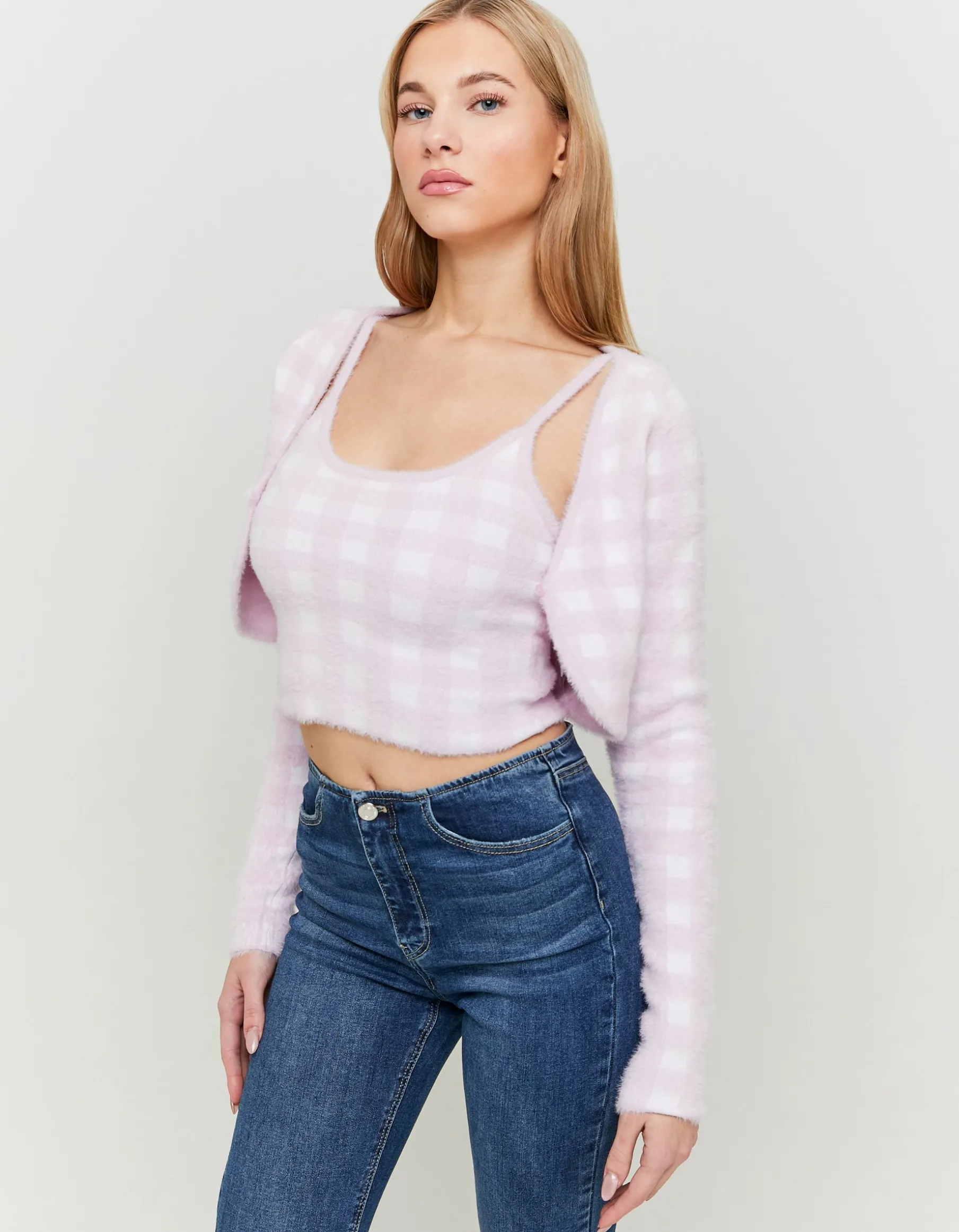 Tally Weijl Maglieria^Cardigan a Quadri Rosa in Maglia Morbida