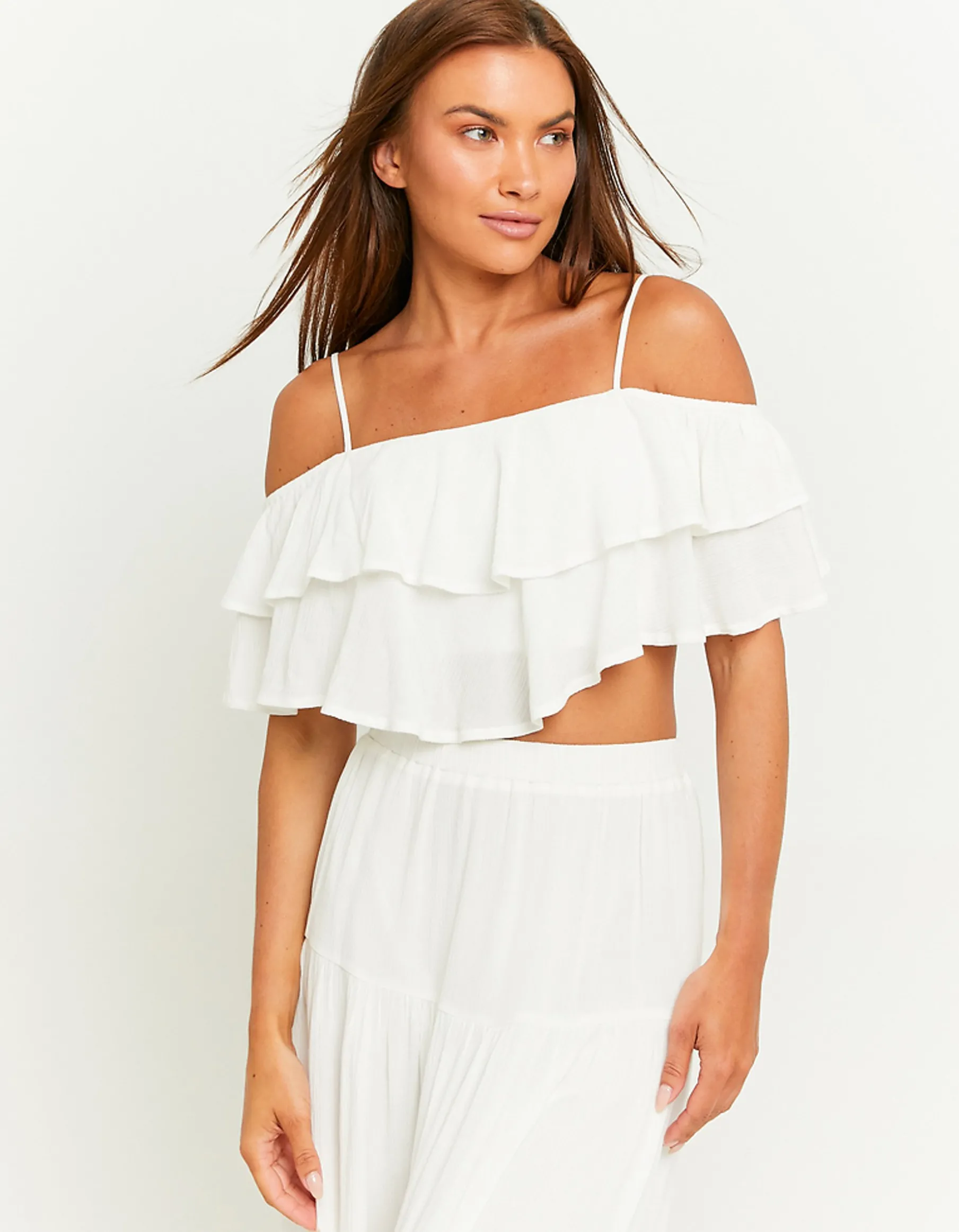 Tally Weijl Top^Crop Top Bianco con Volants