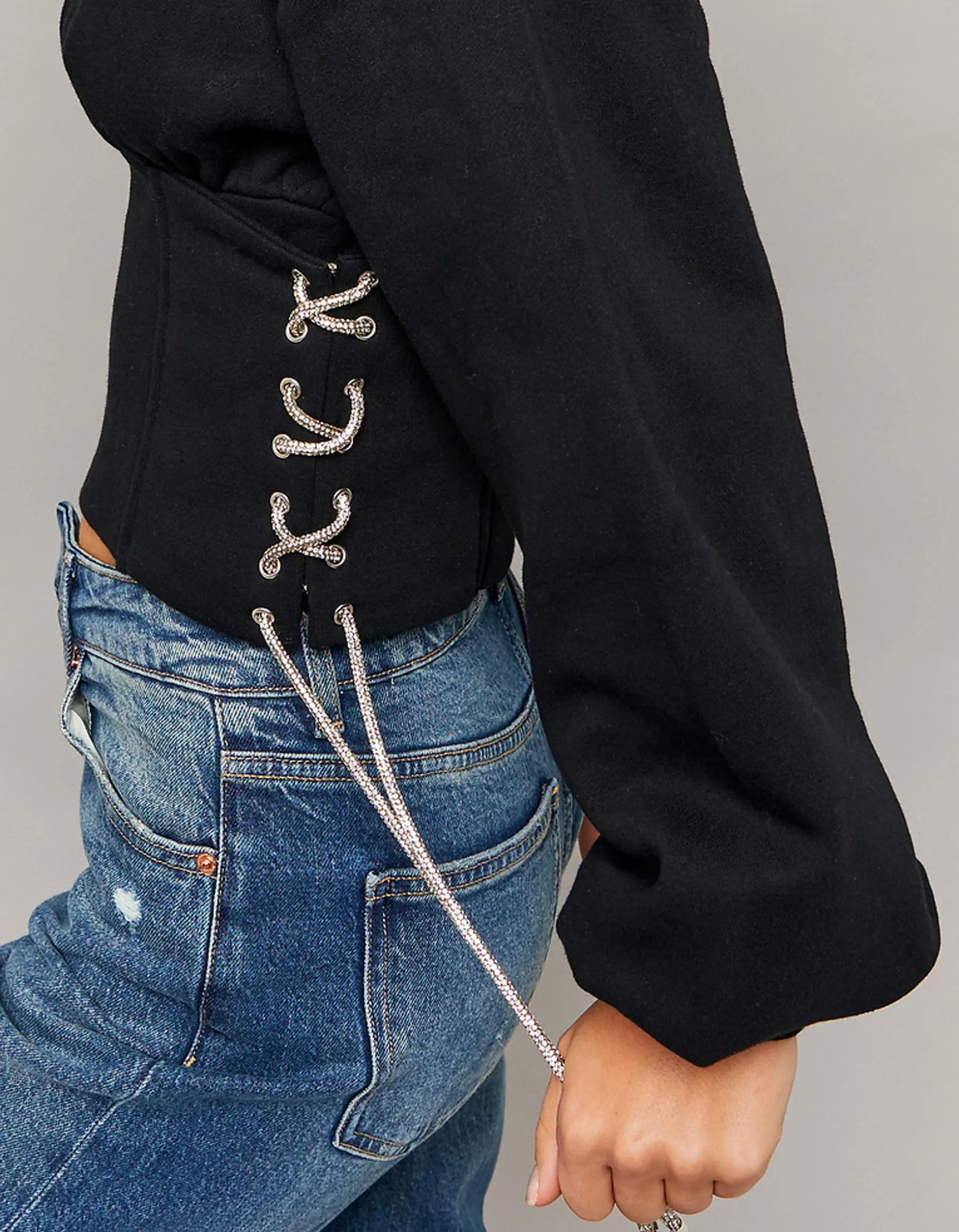 Tally Weijl Felpe & Hoodies^Felpa con cappuccio nera con cordoncini di strass