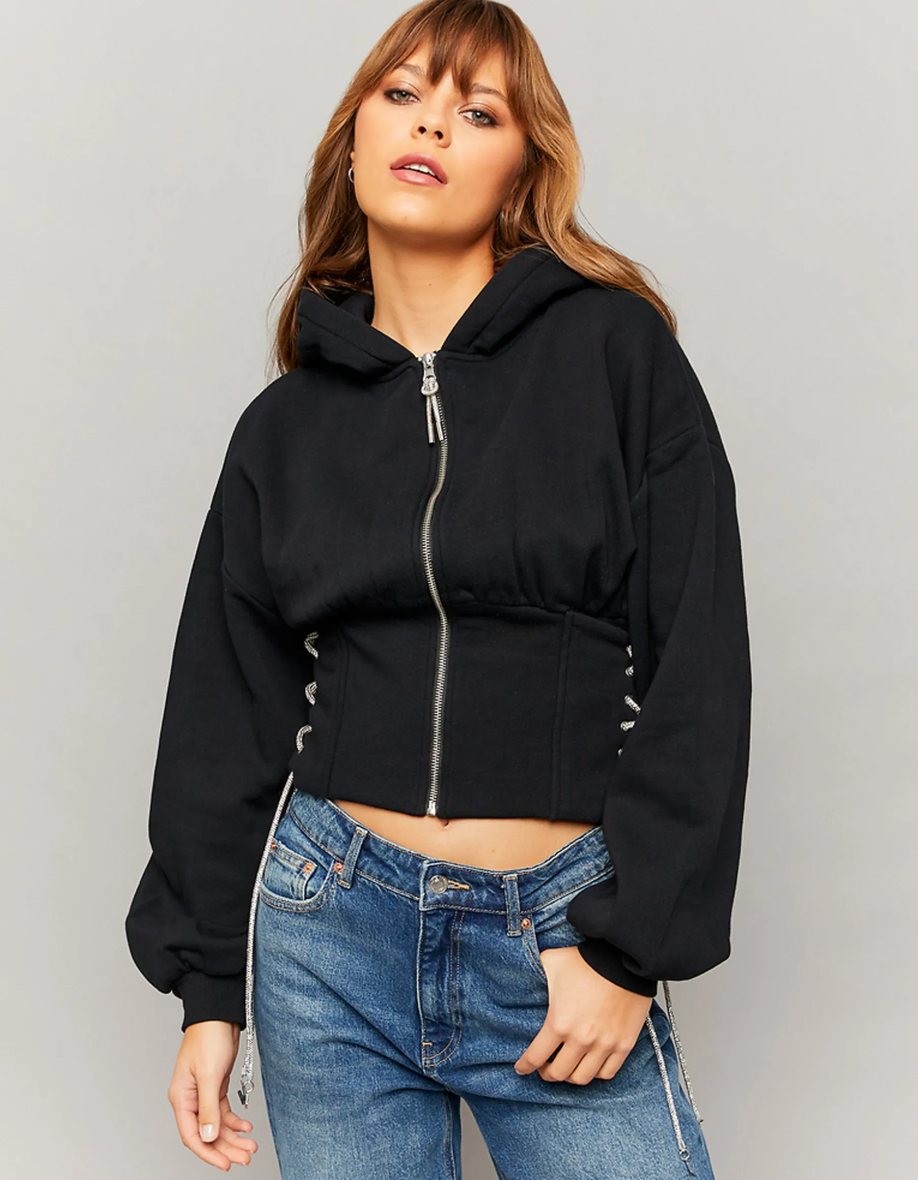Tally Weijl Felpe & Hoodies^Felpa con cappuccio nera con cordoncini di strass