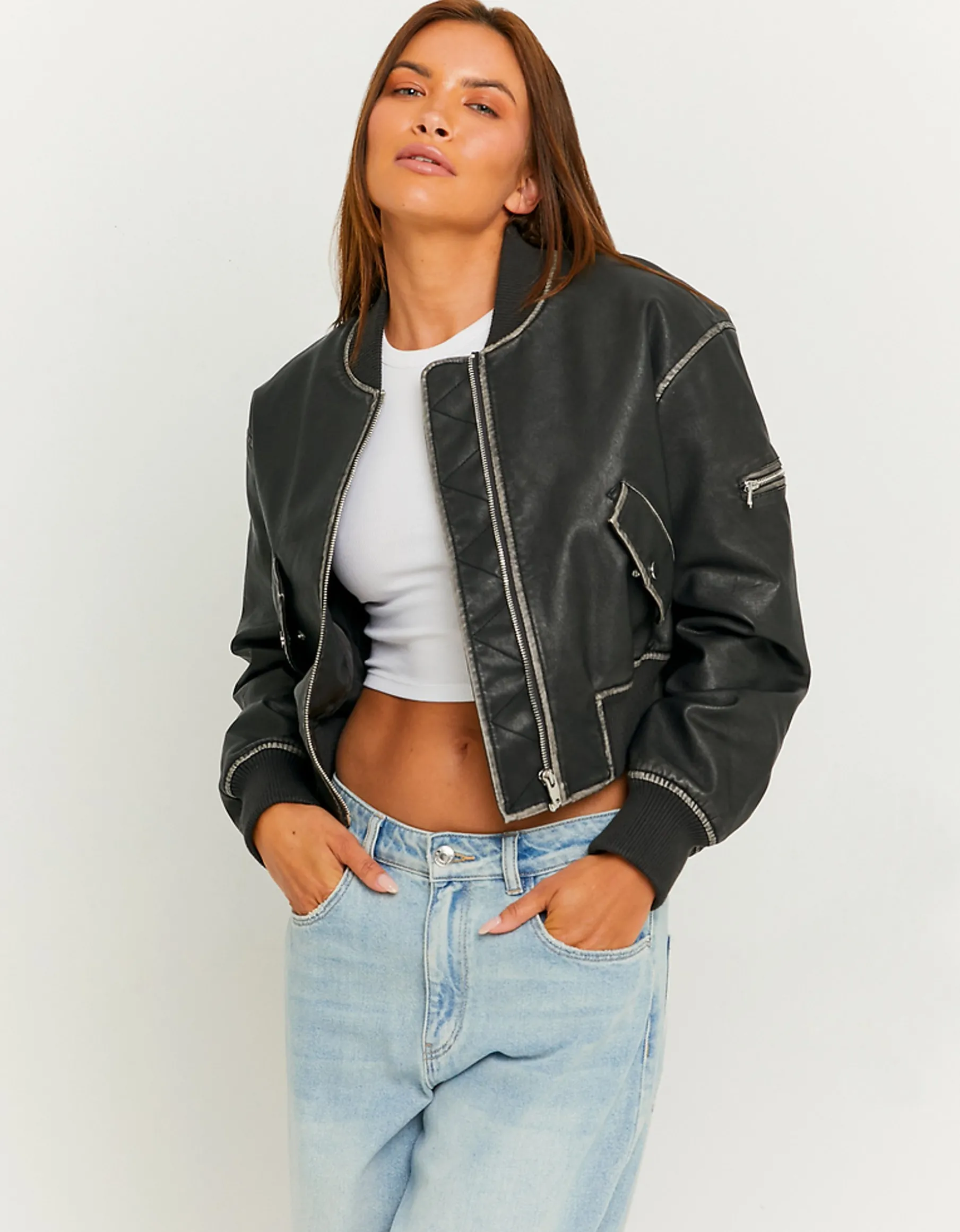 Tally Weijl Giacche^Giacca Bomber in Similpelle Nera