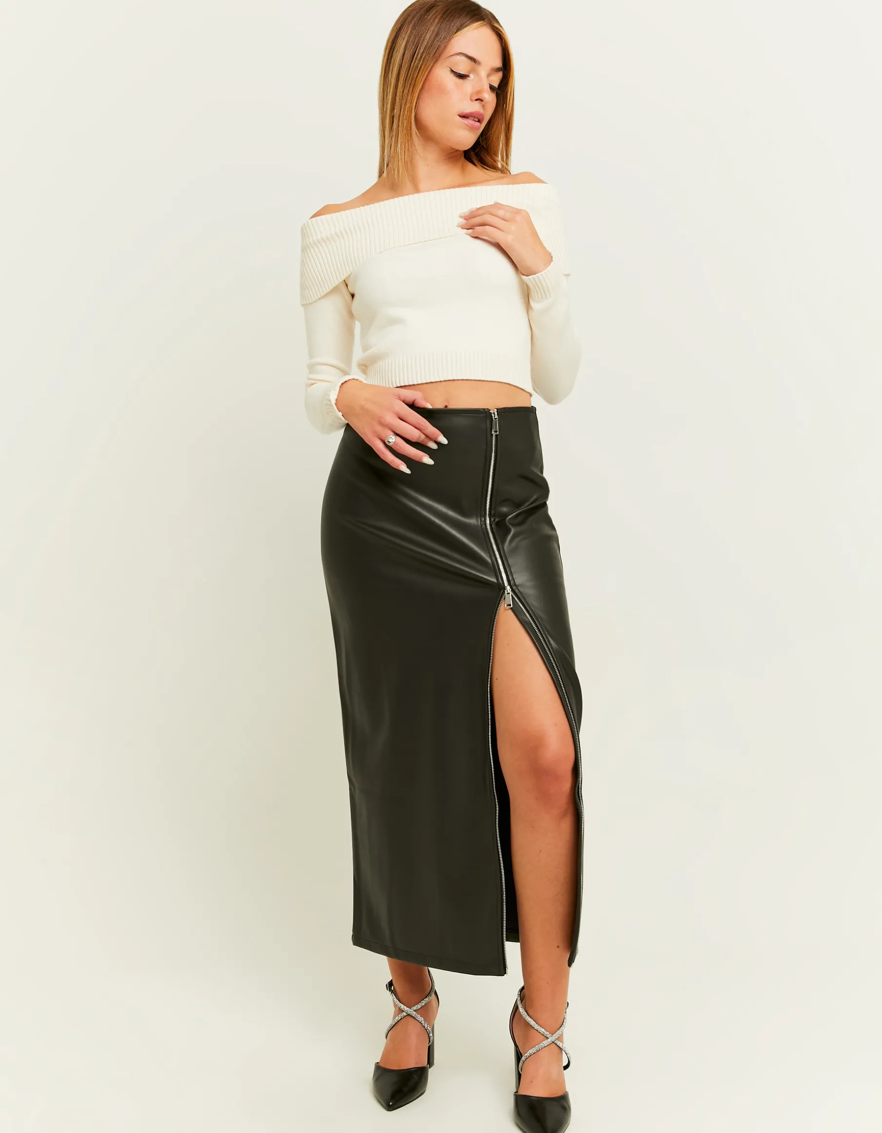 Tally Weijl Gonne^Gonna Maxi Nera in Finta Pelle con Zip