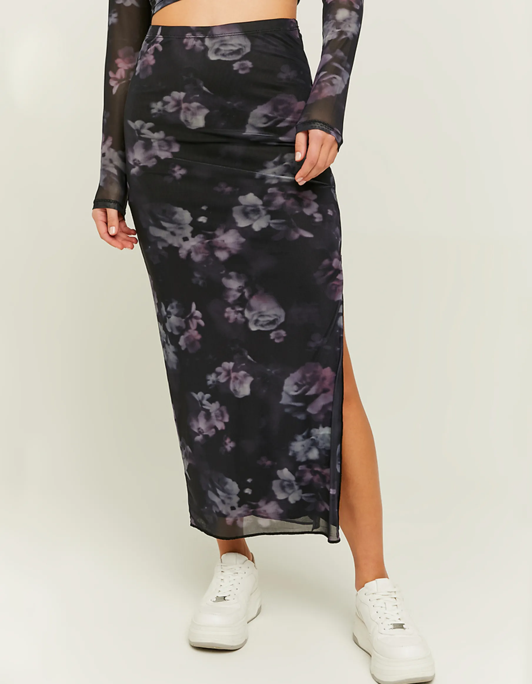 Tally Weijl Gonne | Total Look^Gonna Midi in Mesh Nera a Fiori