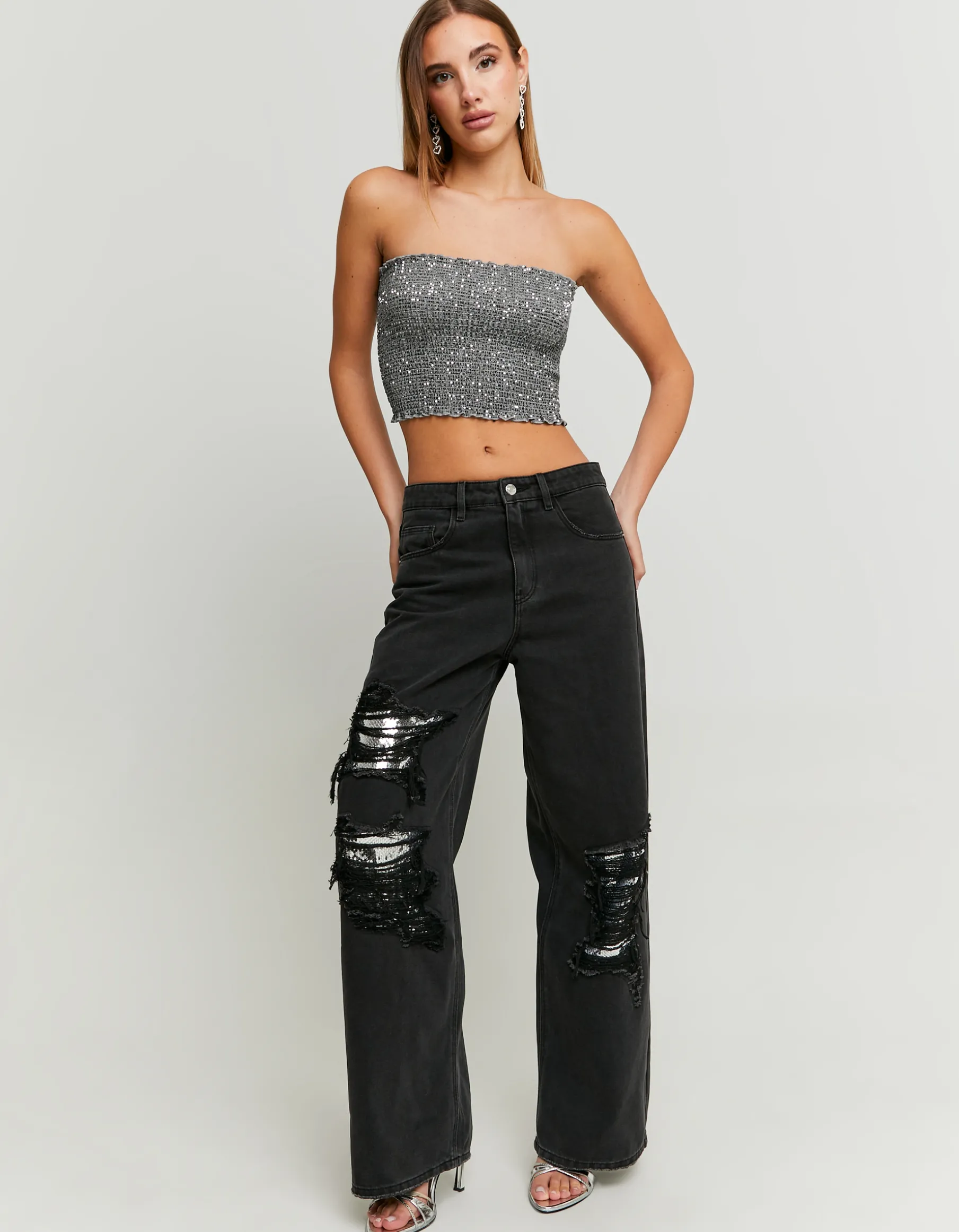 Tally Weijl Jeans^Jeans Skater con Strappi e Paillettes