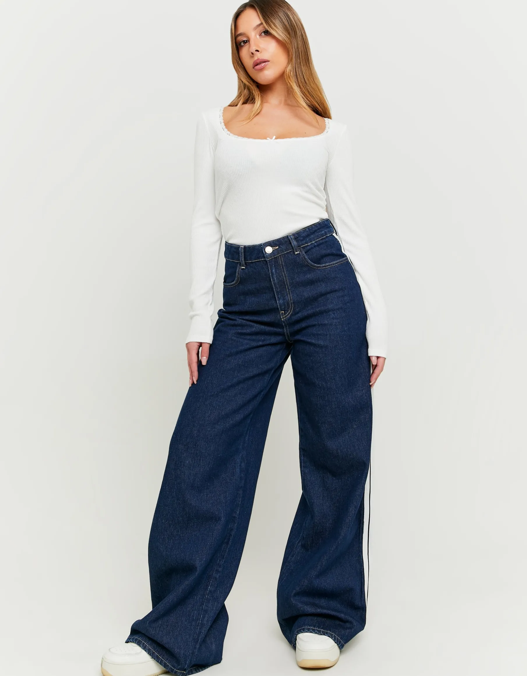 Tally Weijl Jeans^Jeans Wide Leg a Vita Alta con Bande Laterali
