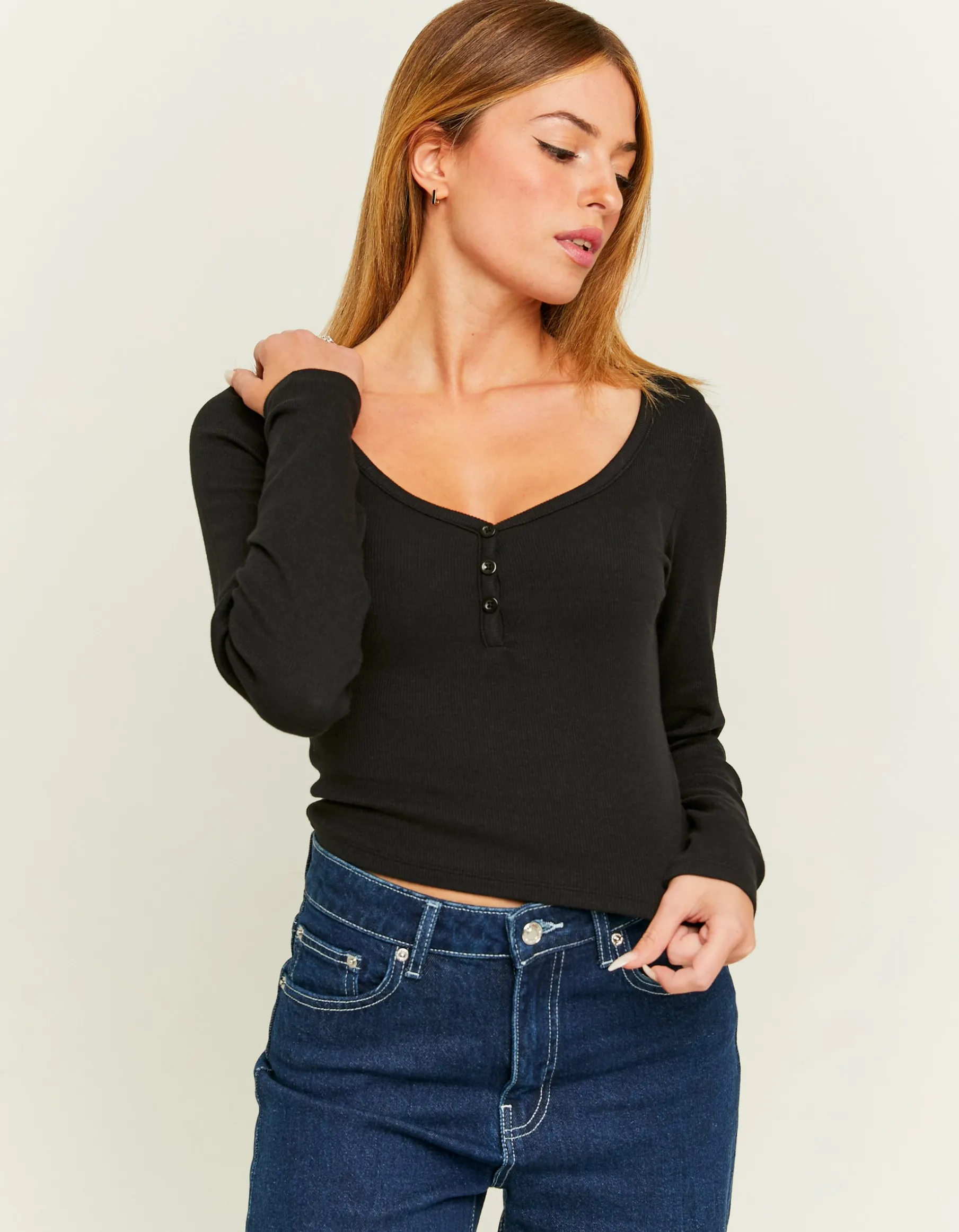 Tally Weijl Magliette Basiche^Maglietta Basica Nera con Bottoni