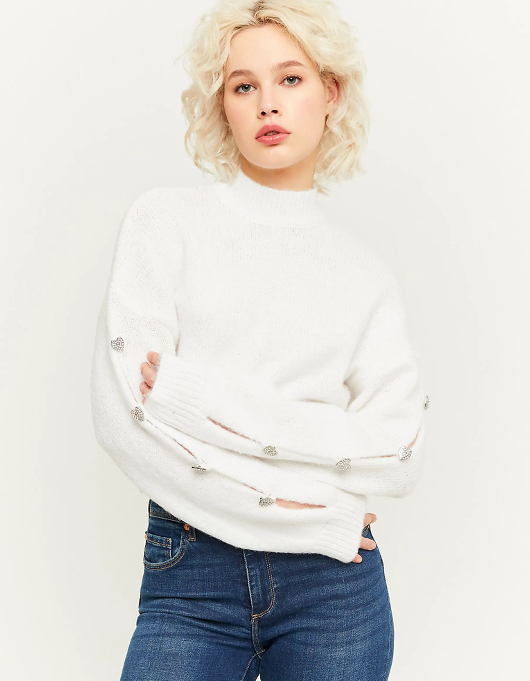 Tally Weijl Maglieria^Maglione Leggero Bianco con Bottoni Gioiello
