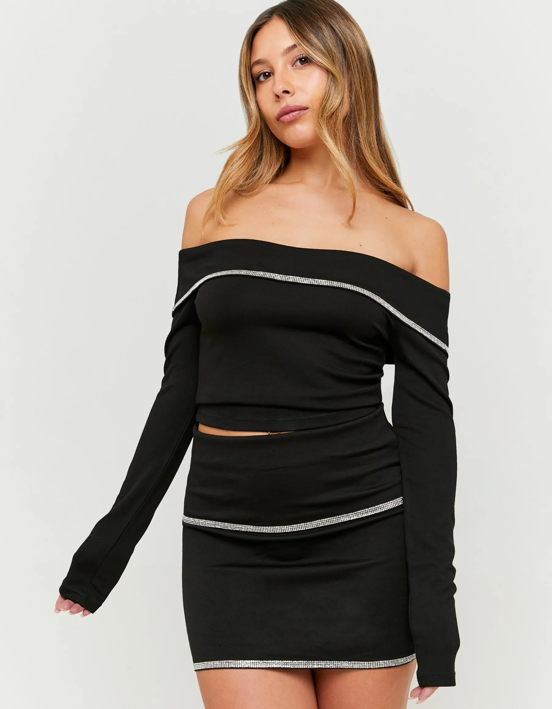 Tally Weijl Gonne | Total Look^Minigonna Nera con Dettagli in Strass