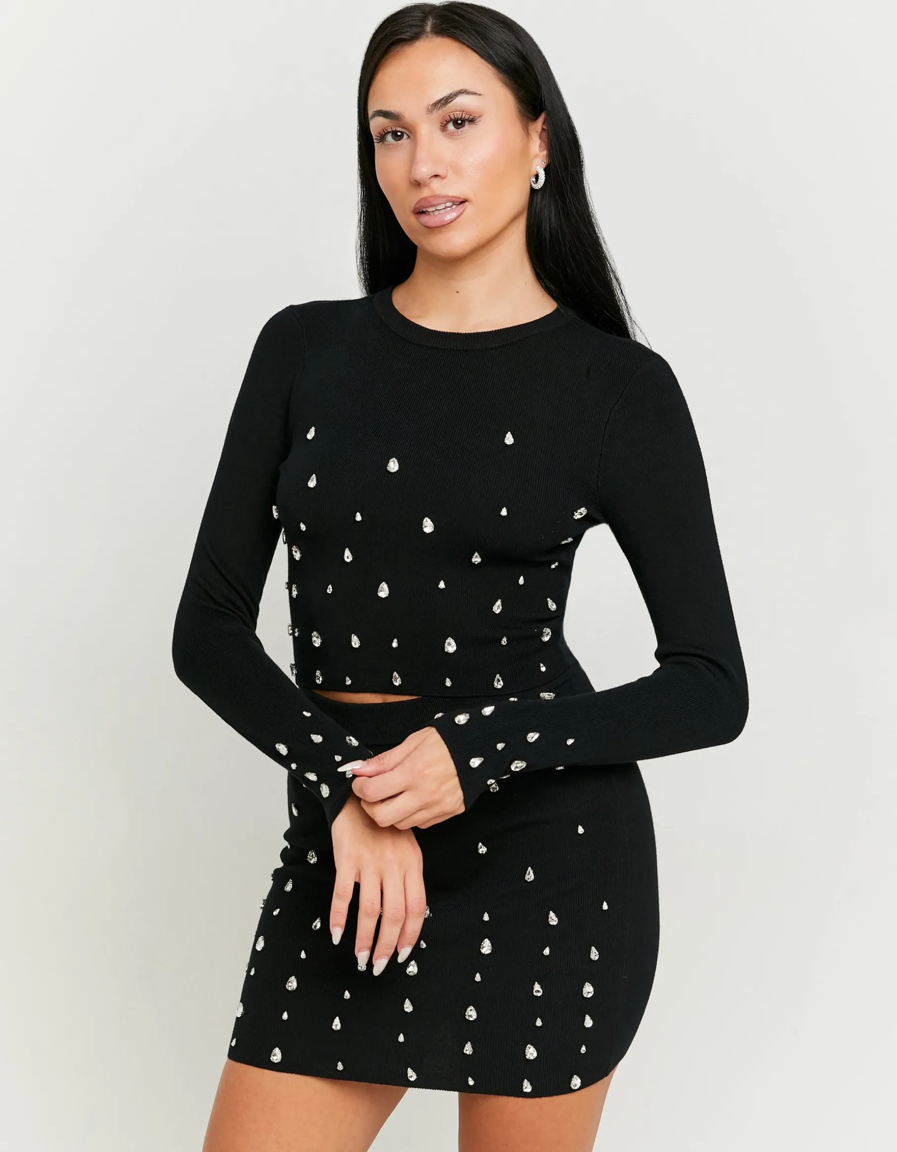 Tally Weijl Gonne | Total Look^Minigonna Nera in Maglia con Cristalli