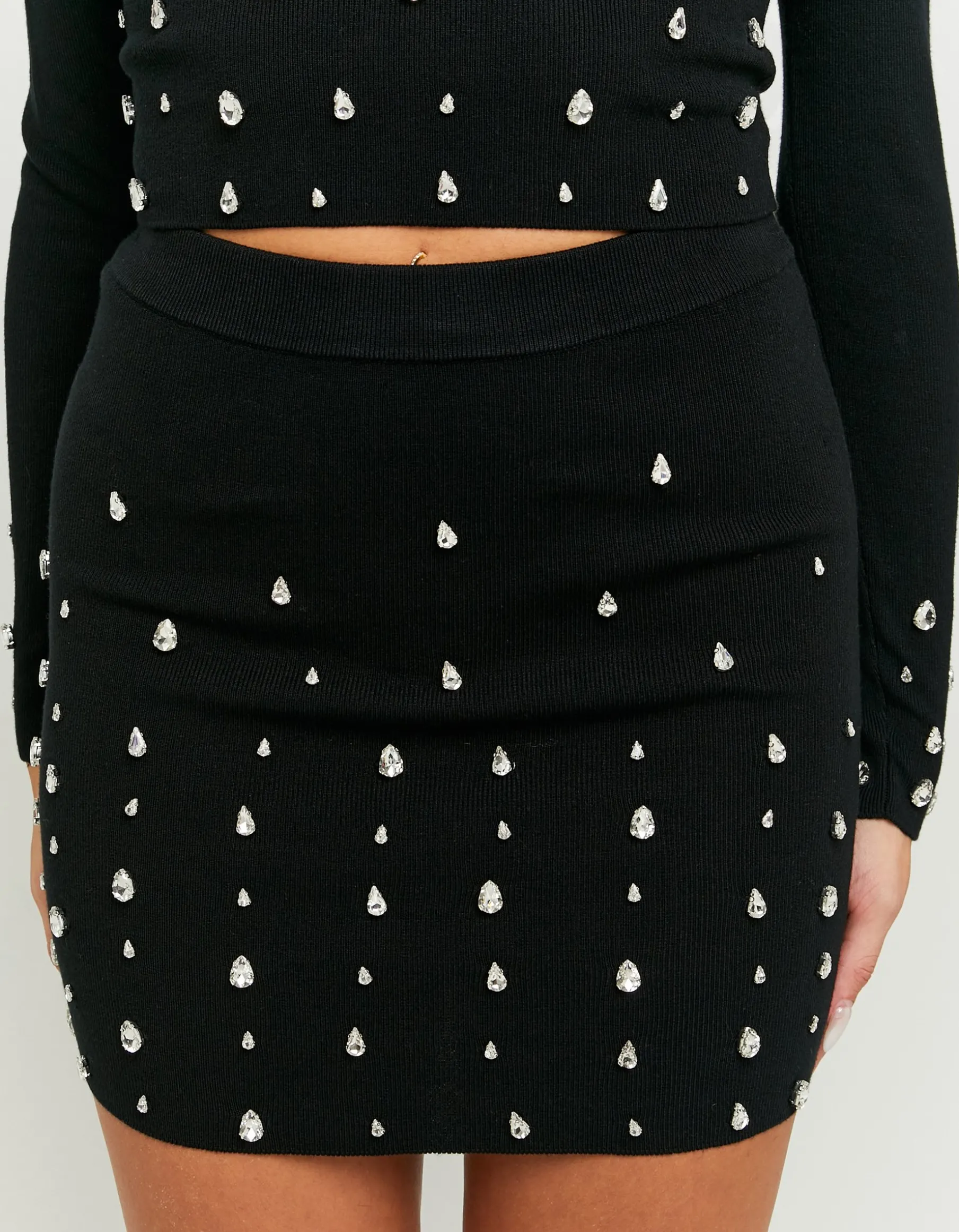 Tally Weijl Gonne | Total Look^Minigonna Nera in Maglia con Cristalli