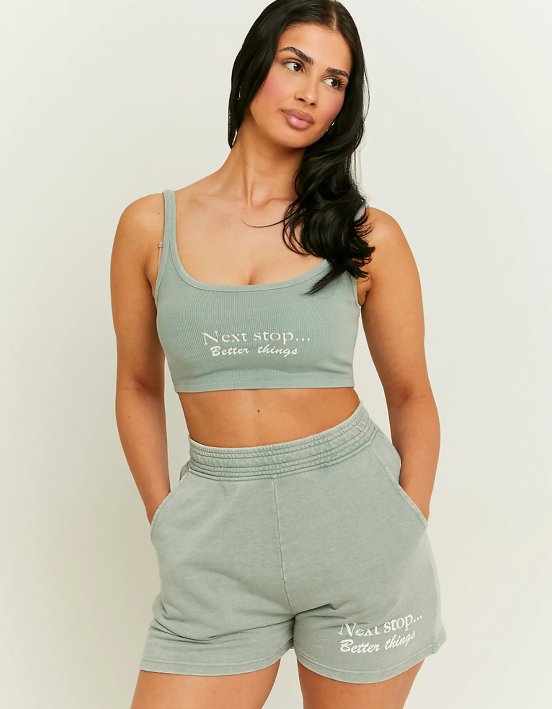Tally Weijl Shorts | Felpe & Hoodies^Pantaloncini Kaki in Felpa con Stampa