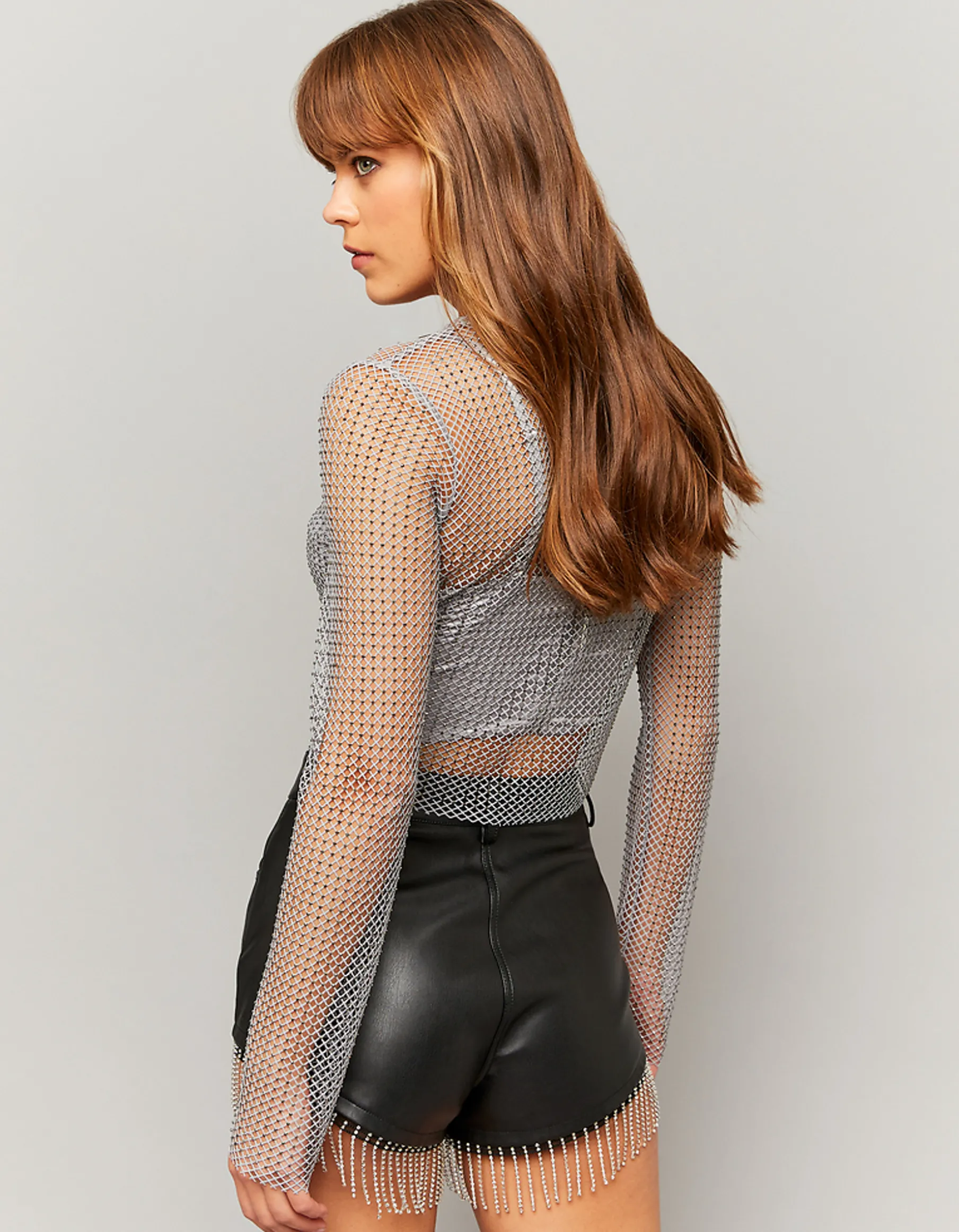 Tally Weijl Shorts^Pantaloncini neri in similpelle con strass a cascata