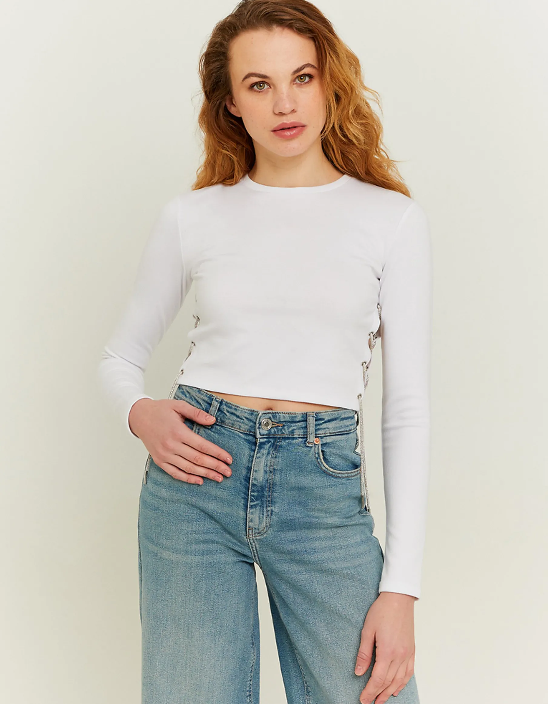 Tally Weijl Top^Top Corto Bianco con Catena in Strass