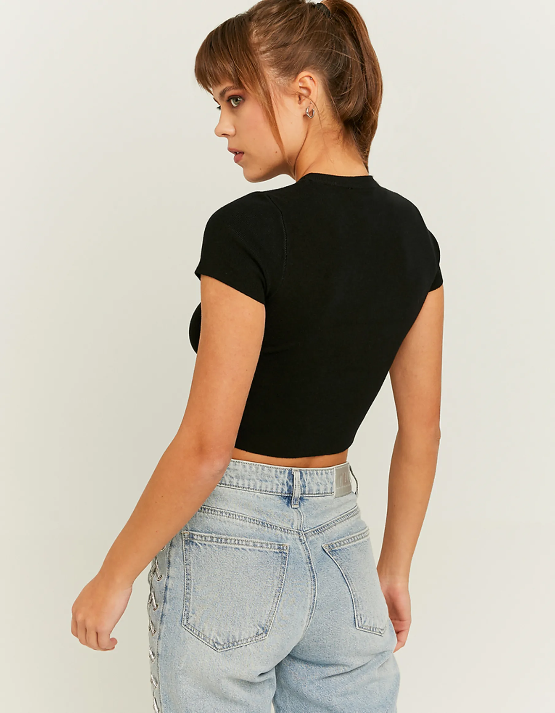 Tally Weijl Top^Top in Maglia Leggera Nera con Stampa Fantasia