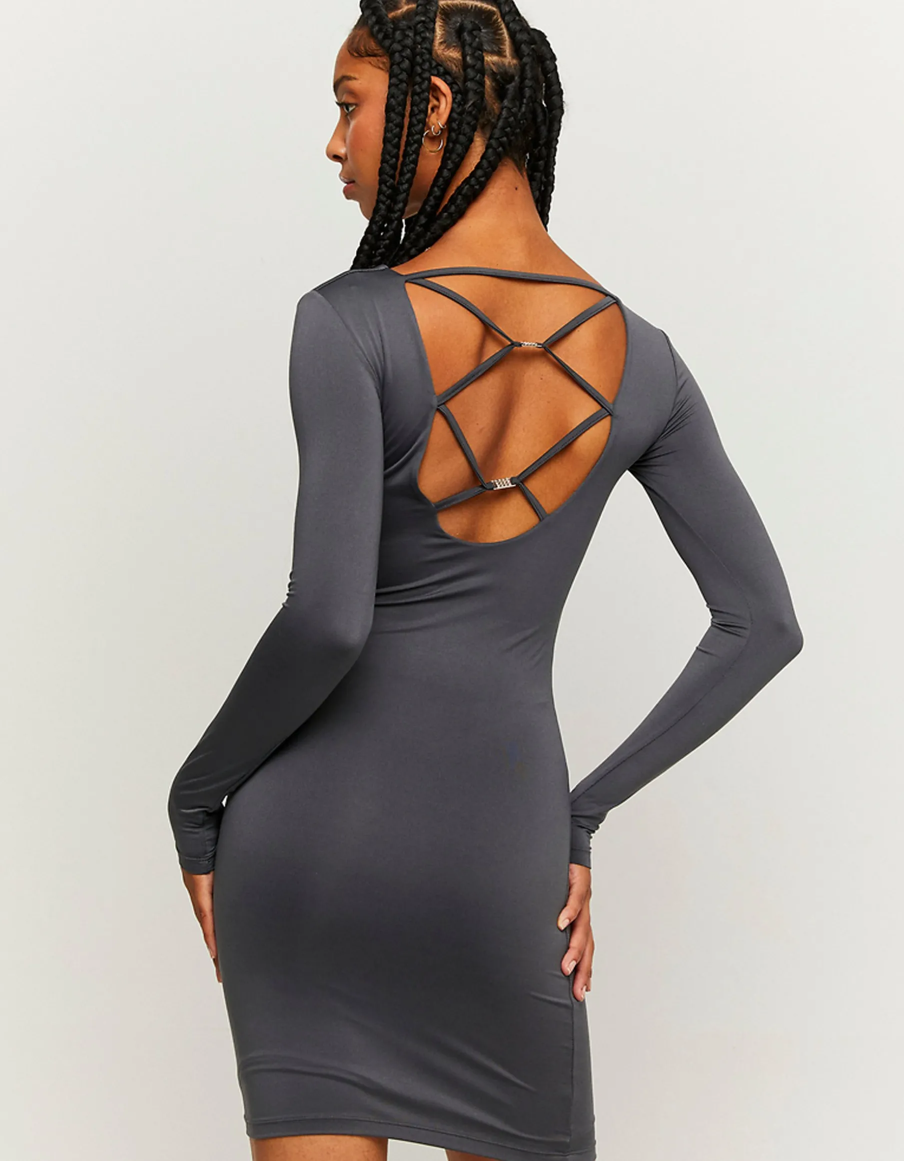 Tally Weijl Vestiti^Vestito Corto Grigio con Cut Out Posteriore